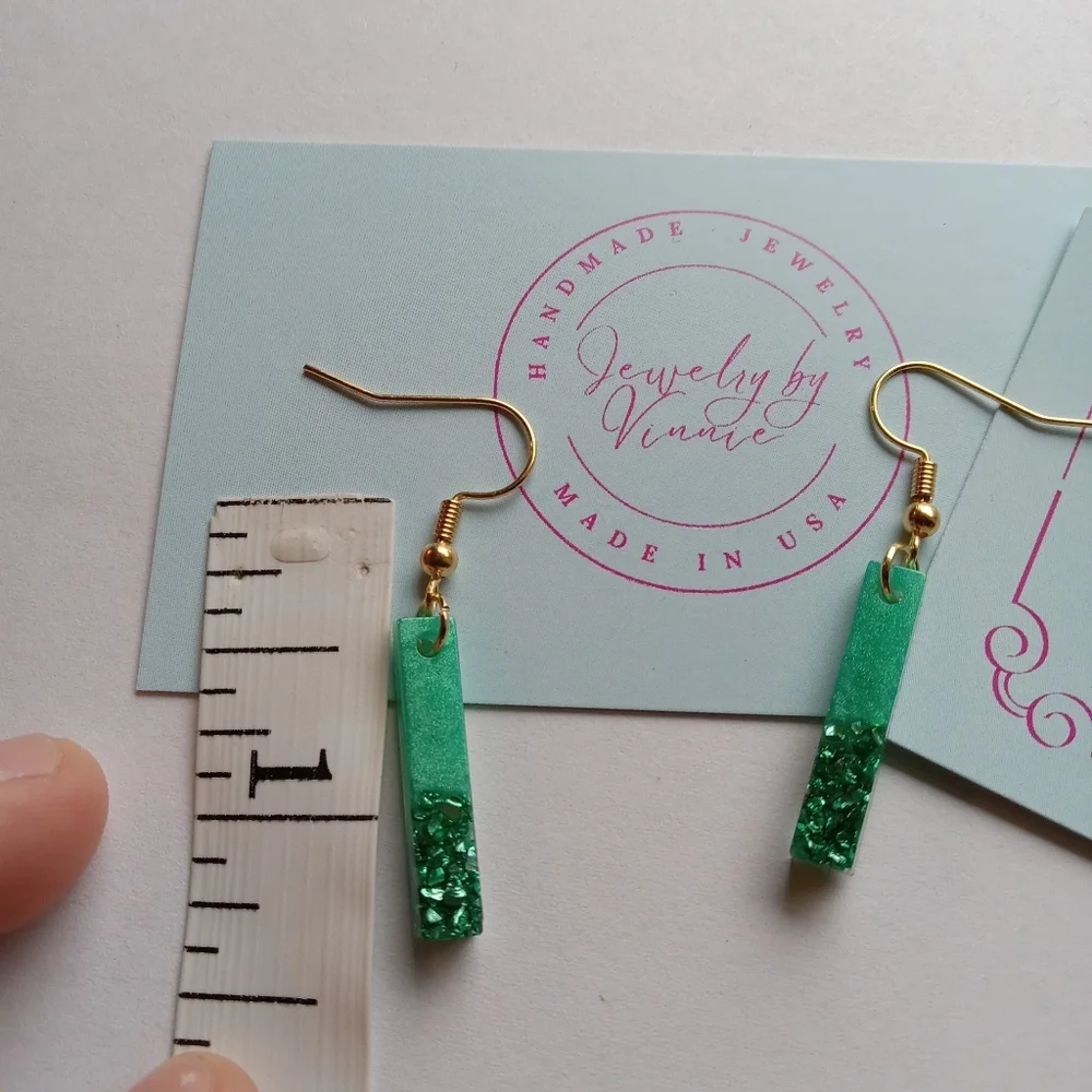 Hand Crafted Green Earrings - Picture 6 of 6